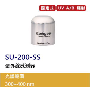 SU-200 Series是一款紫外線感測器，提供0-10V的類比訊號輸出，可輕鬆的連接到後端系統進行應用，能量測300~400nm的紫外線輻射數值